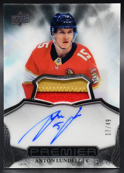 2022-23 UD Premier Anton Lundell AV-AN Florida Panthers Auto 17/49 Patch