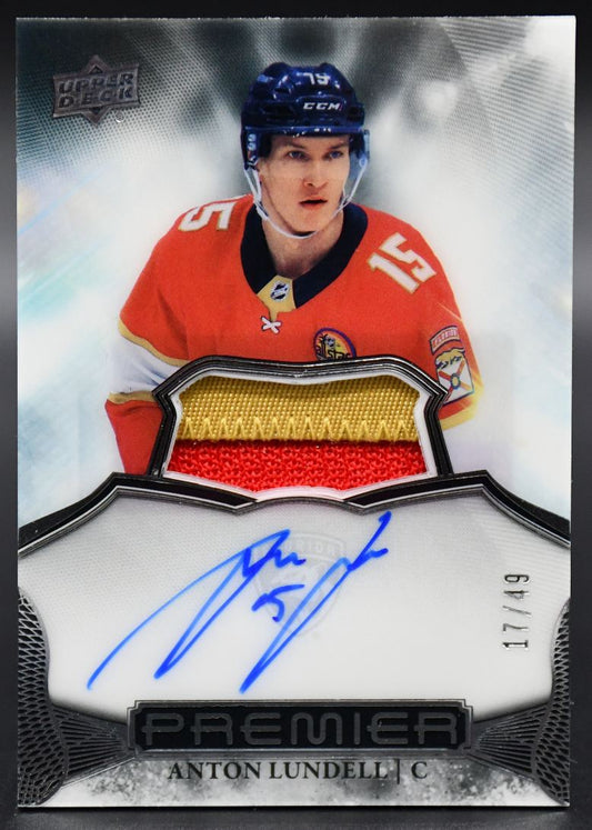 2022-23 UD Premier Anton Lundell AV-AN Florida Panthers Auto 17/49 Patch