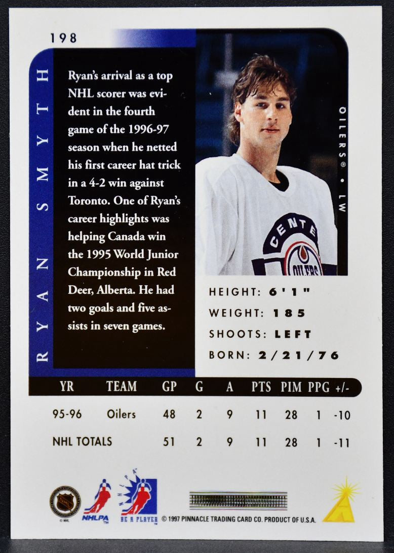 1996-97 Pinnacle Be a Player Autographs Ryan Smyth 198 Edmonton Oilers Auto 0553