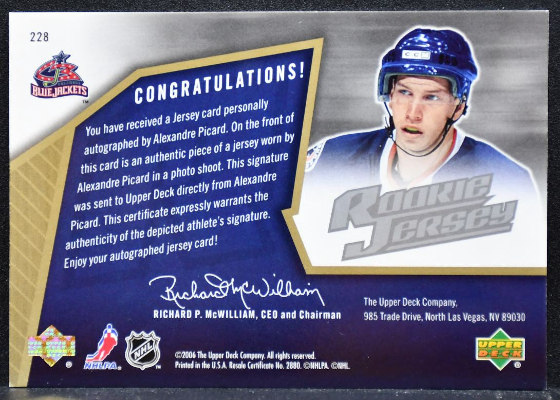 2005-06 SPx Rookie Jersey Auto Alexandre Picard RC Auto 0349/1999 Jersey 6594