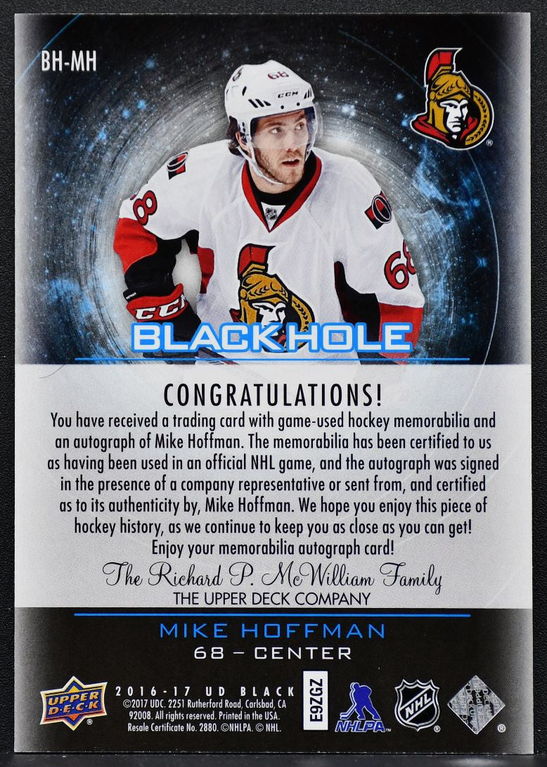 2016-17 UD Black Hole Relics Mike Hoffman BH-MH Ottawa Senators Auto Jersey 2943