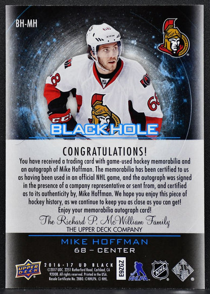 2016-17 UD Black Hole Relics Mike Hoffman BH-MH Ottawa Senators Auto Jersey 2943