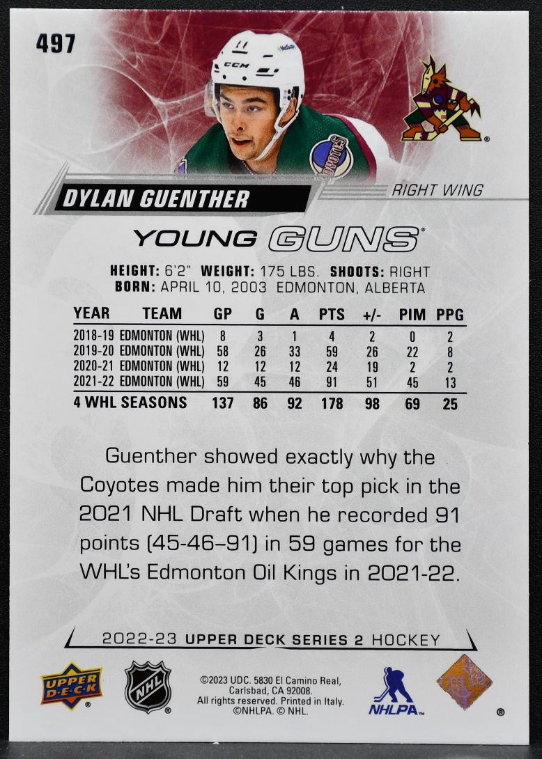 2022-23 Upper Deck Series 2 Young Guns Dylan Guenther 497 Coyotes RC 1709