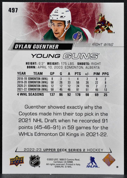 2022-23 Upper Deck Series 2 Young Guns Dylan Guenther 497 Coyotes RC 1709