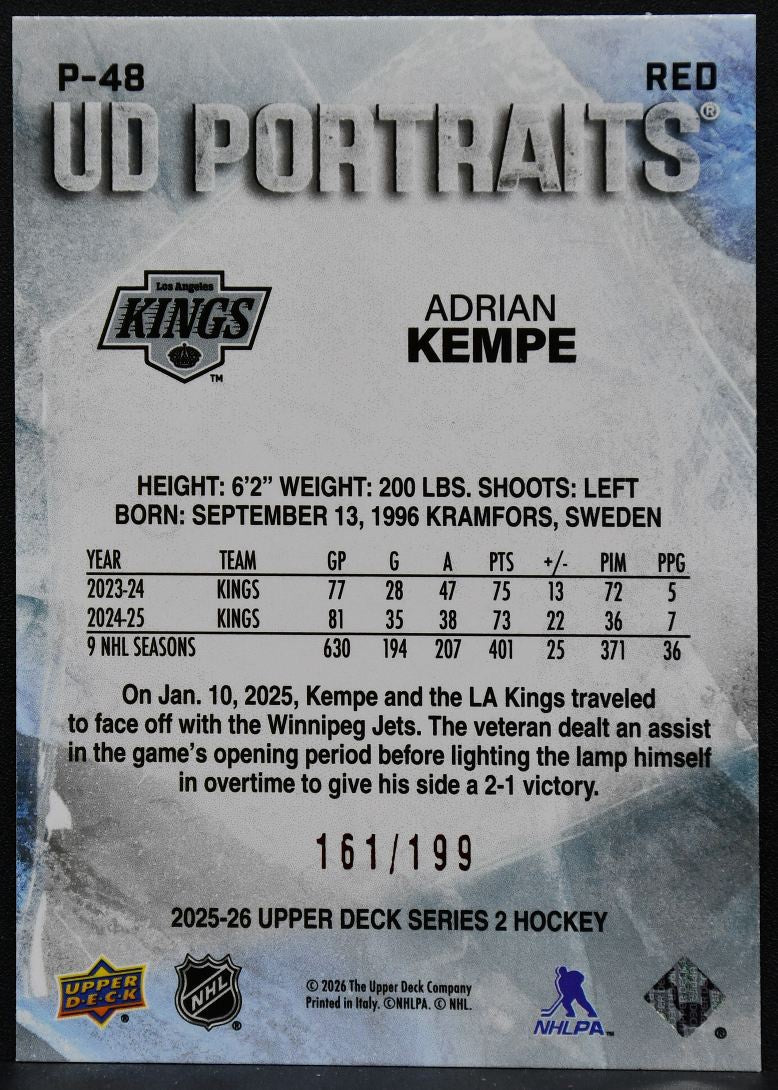 2025-26 Upper Deck Series 2 UD Portraits Red Adrian Kempe P-48 161/199 1876