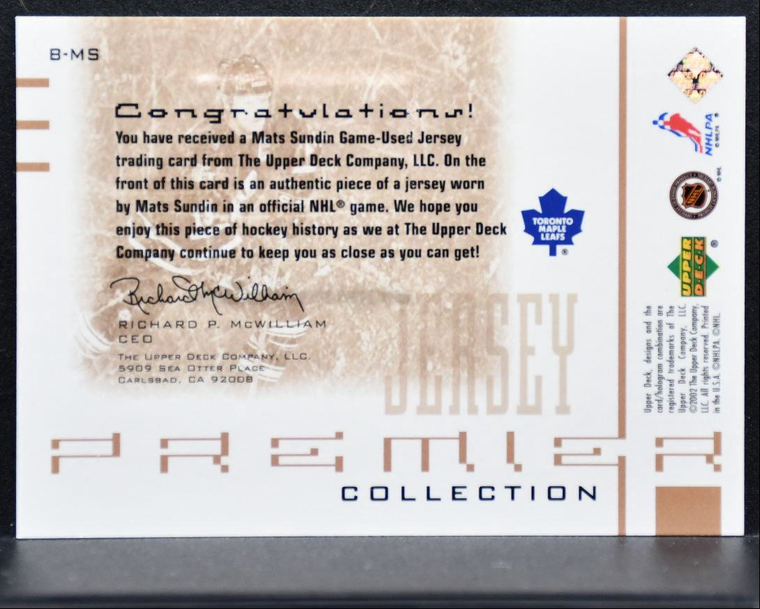 2001-02 UD Premier Collection Jerseys Bronze Sundin 95/300 Jersey 3544