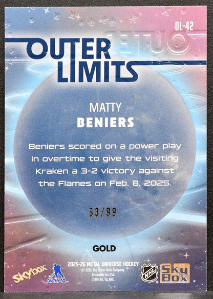 2025-26 SkyBox Metal Universe Outer Limits Gold Matty Beniers Kraken 63/99 9805