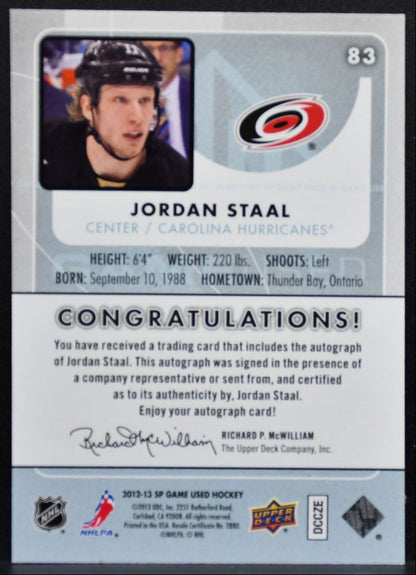 2012-13 SP Game Used Gold Autographs Jordan Staal Carolina Hurricanes Auto 0697