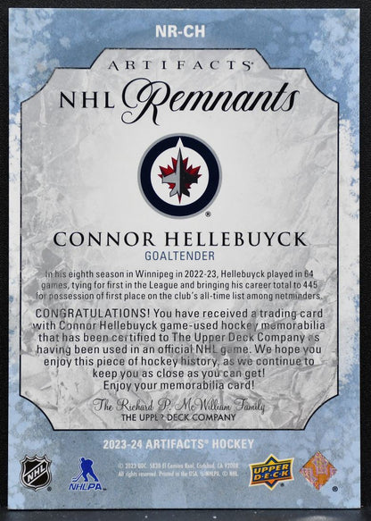 2023-24 Upper Deck Artifacts NHL Remnants Connor Hellebuyck Jets Jersey 5307
