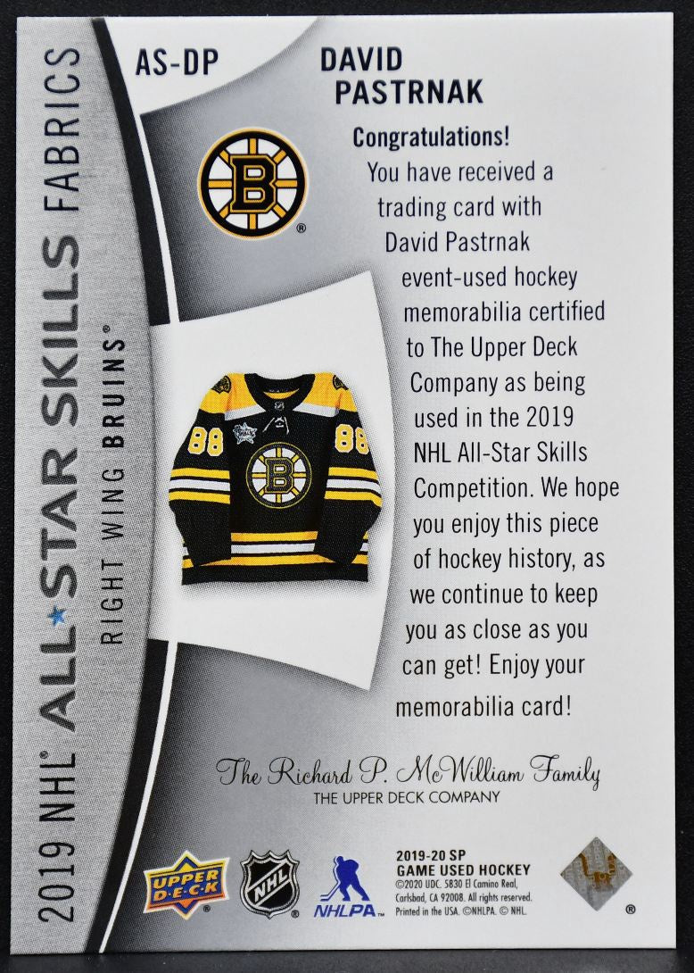 19-20 SP Game Used 2019 NHL All-Star Skills Fabric David Pastrnak Bruins Jersey 4152