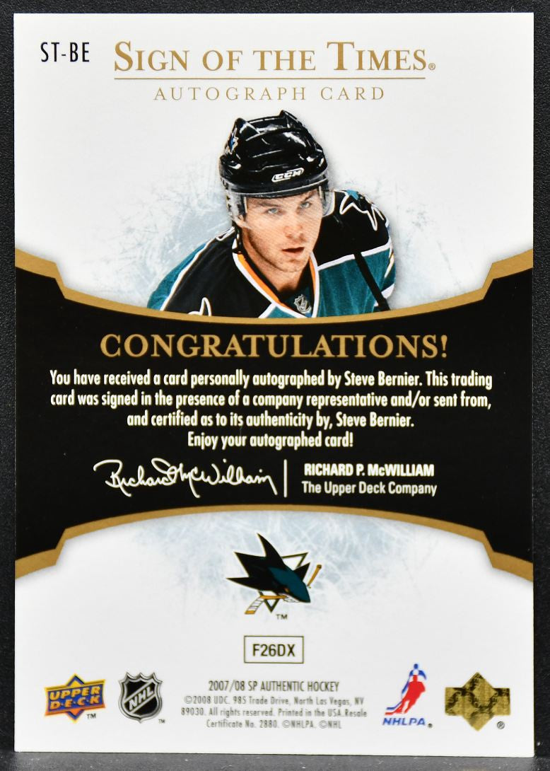 2007-08 SP Authentic Sign of the Times Steve Bernier ST-BE Auto 2750