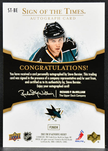 2007-08 SP Authentic Sign of the Times Steve Bernier ST-BE Auto 2750
