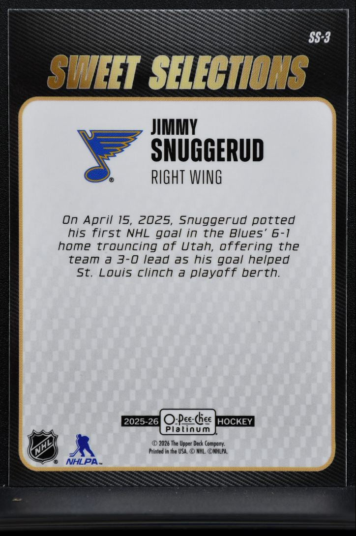 2025-26 O-Pee-Chee Platinum Sweet Selections Jimmy Snuggerud SS-3 Blues RC 3710