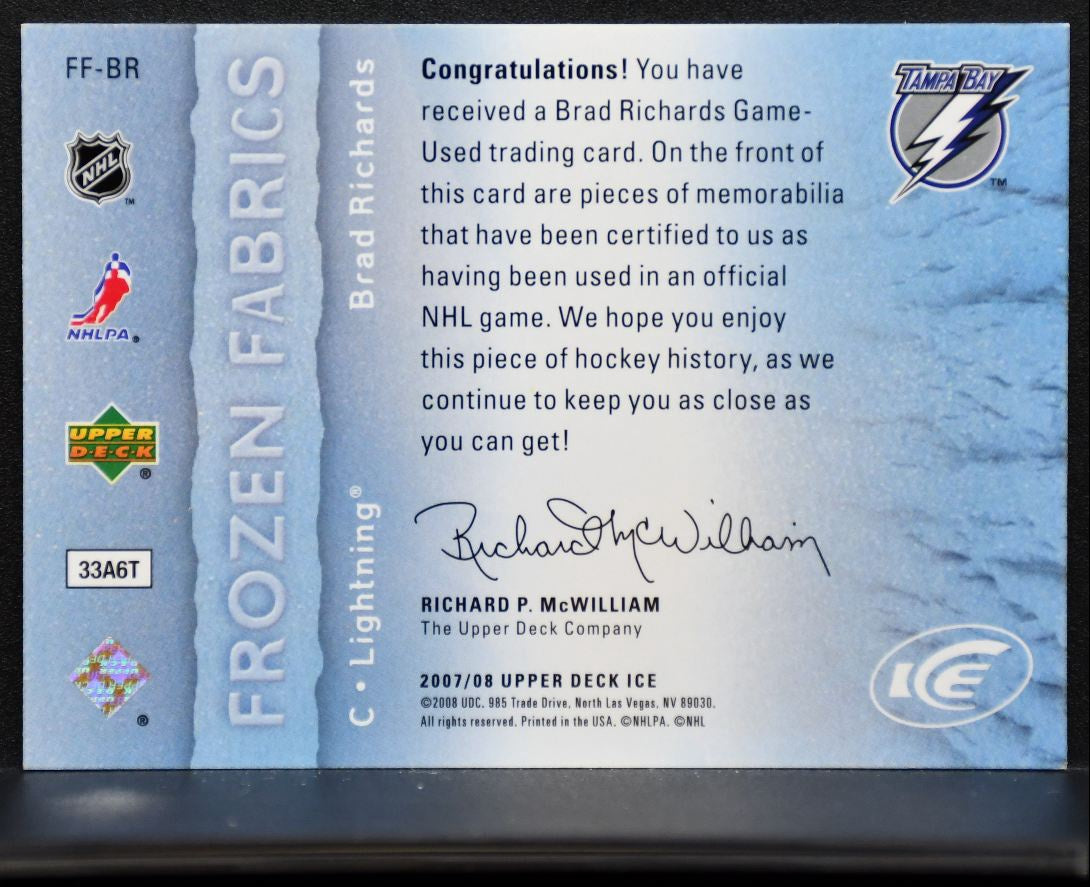 2007-08 Upper Deck Ice Frozen Fabrics Brad Richards FF-BR Lightning Jersey 5821
