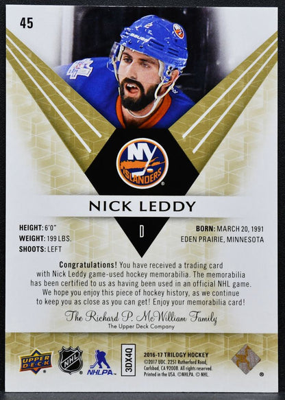2016-17 UD Trilogy Green Career Stat Relics Rainbow Foil Nick Leddy Jersey 0789