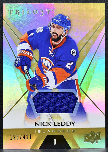 2016-17 UD Trilogy Green Career Stat Relics Rainbow Foil Nick Leddy Jersey 0789