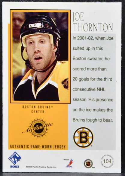 2002-03 Pacific Private Stock Reserve Joe Thornton Bruins 0728/1475 Jersey 3004