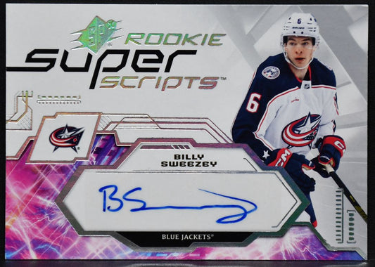 2023-24 SPx Rookie Superscripts Billy Sweezey SSR-BS Blue Jackets RC Auto