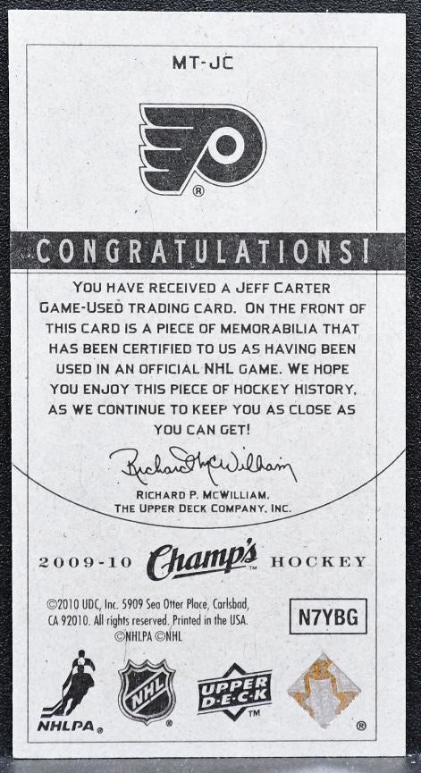 2009-10 Upper Deck Champ's Mini Threads Jeff Carter MT-JC Flyers Jersey 6656