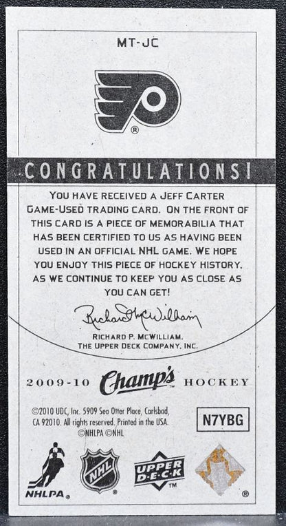 2009-10 Upper Deck Champ's Mini Threads Jeff Carter MT-JC Flyers Jersey 6656