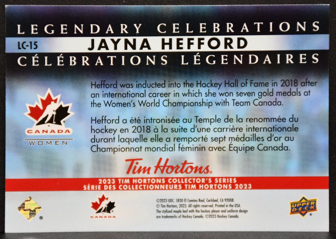 2023-24 Upper Deck Tim Hortons Legendary Celebrations Jayna Hefford LC-15 Canada 6217