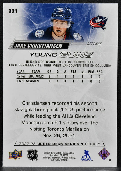 2022-23 UD Series 1 Young Guns Jake Christiansen 221 Blue Jackets RC 3758