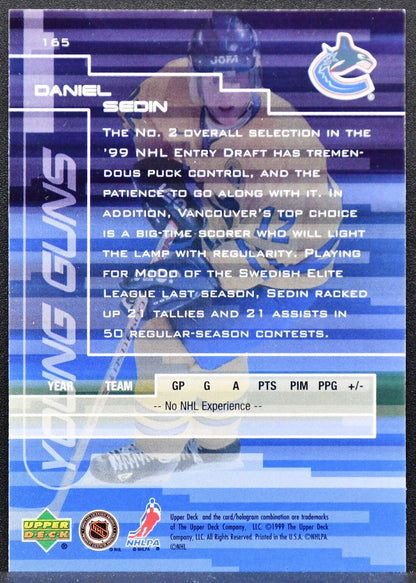 1999-100 Upper Deck Young Guns Daniel Sedin 165 Vancouver Canucks RC 9002