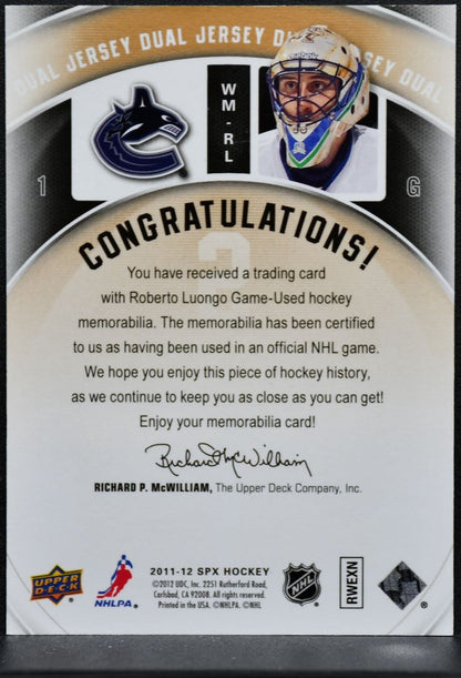 2011-12 SPx Winning Materials Dual Jersey Luongo Canucks Jersey 5273