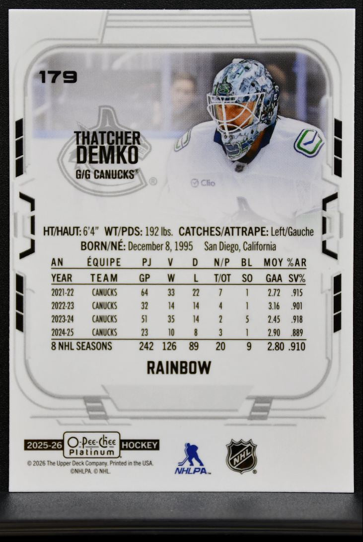 2025-26 O Pee Chee Platinum Rainbow Thatcher Demko 179 Vancouver Canucks 7665