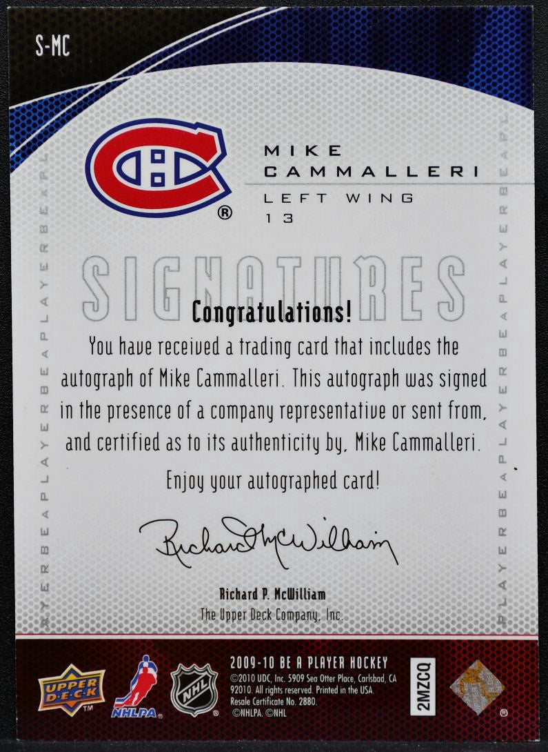 2009-10 UD Be A Player Signatures Mike Cammalleri S-MC Canadiens Auto 2155