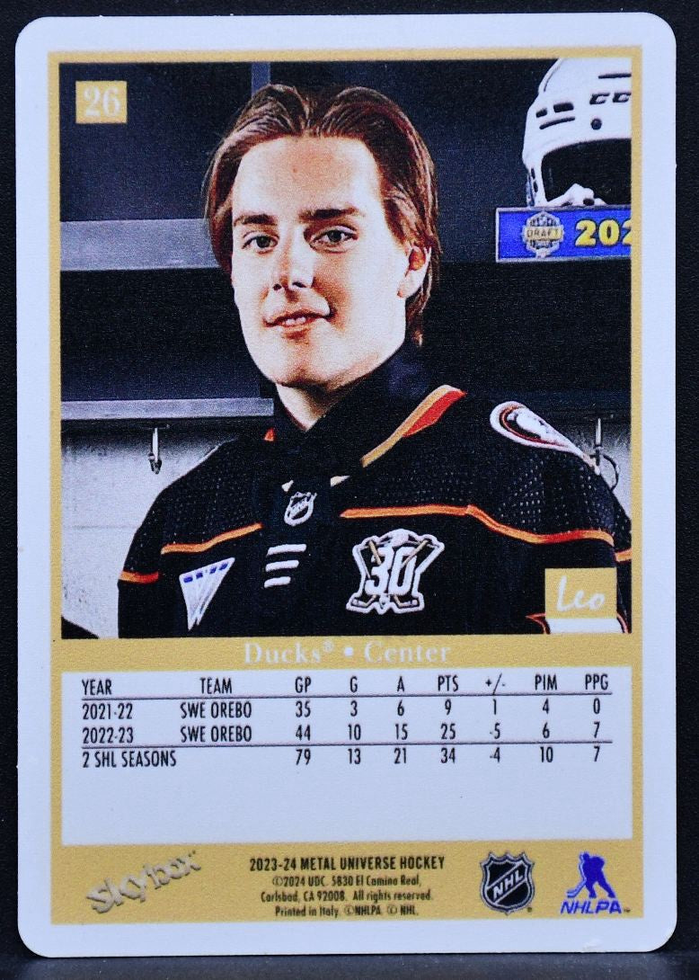 2023-24 Skybox Metal Universe 1990 Retro Rookie Card Leo Carlsson 26