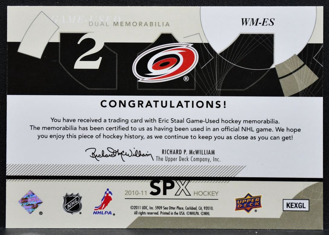2010-11 SPx Winning Materials Eric Staal WM-ES Carolina Hurricanes Jersey 4732