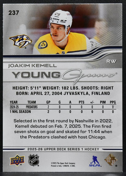 2025-26 Upper Deck Series 1 Young Guns Joakim Kemell 237 Nashville Predators RC 8366