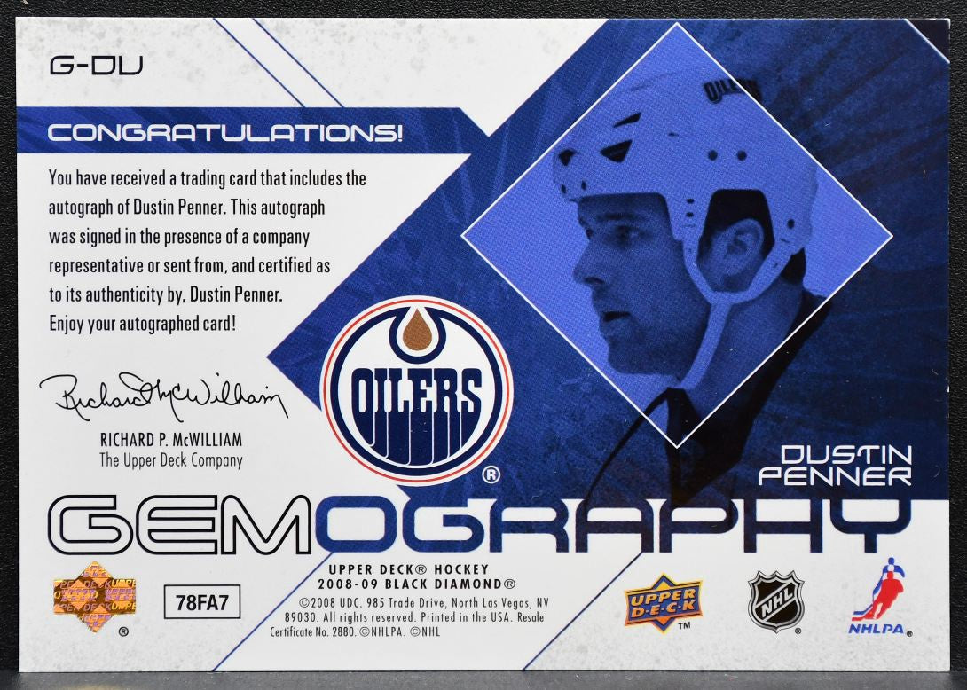 2008-09 Upper Deck Black Diamond Gemography Dustin Penner G-DU Oilers Auto 2188