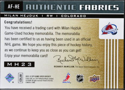 2011-12 SP Game Used Authentic Fabrics Milan Hejduk AF-HE Jersey 6782