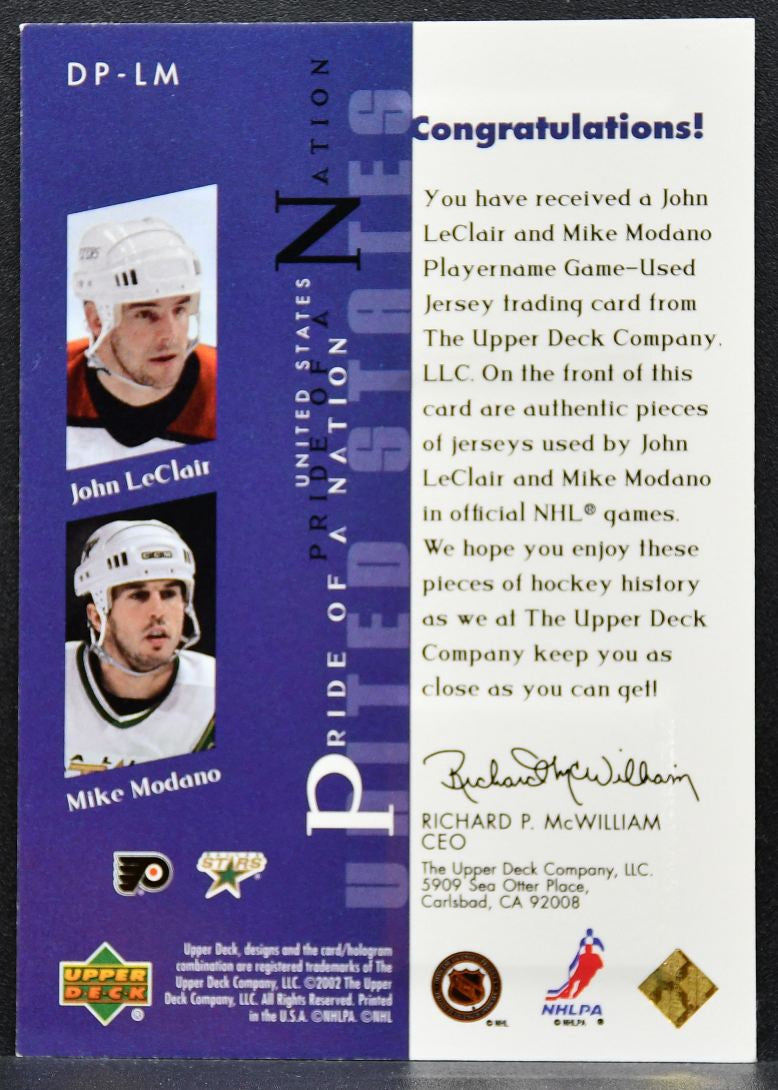2002-03 UD Pride of a Nation John LeClair/Mike Modano Flyers/Stars Jersey 6579