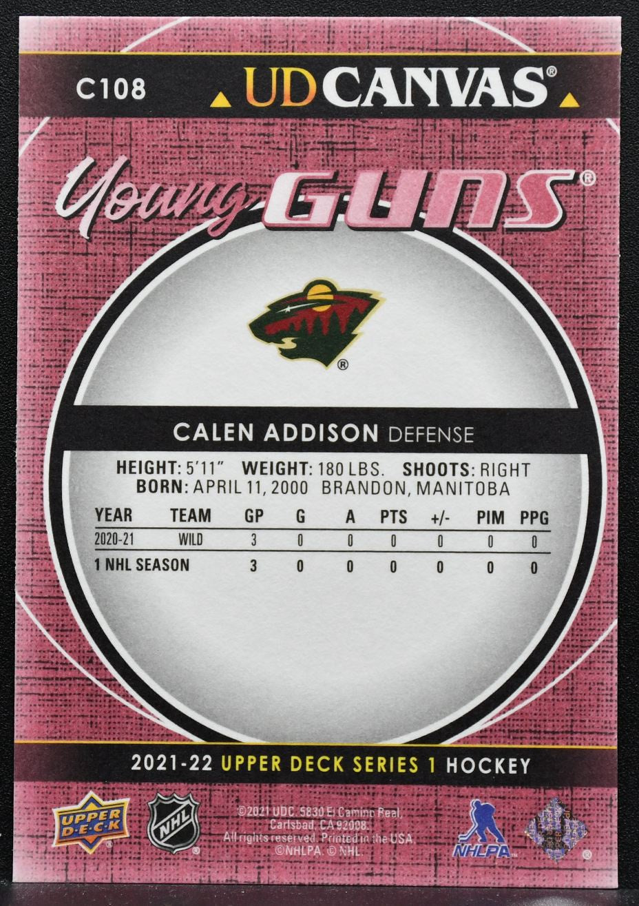 2021-22 Upper Deck Series 1 UD Canvas Young Guns Calen Addison C108 Wild RC 3727