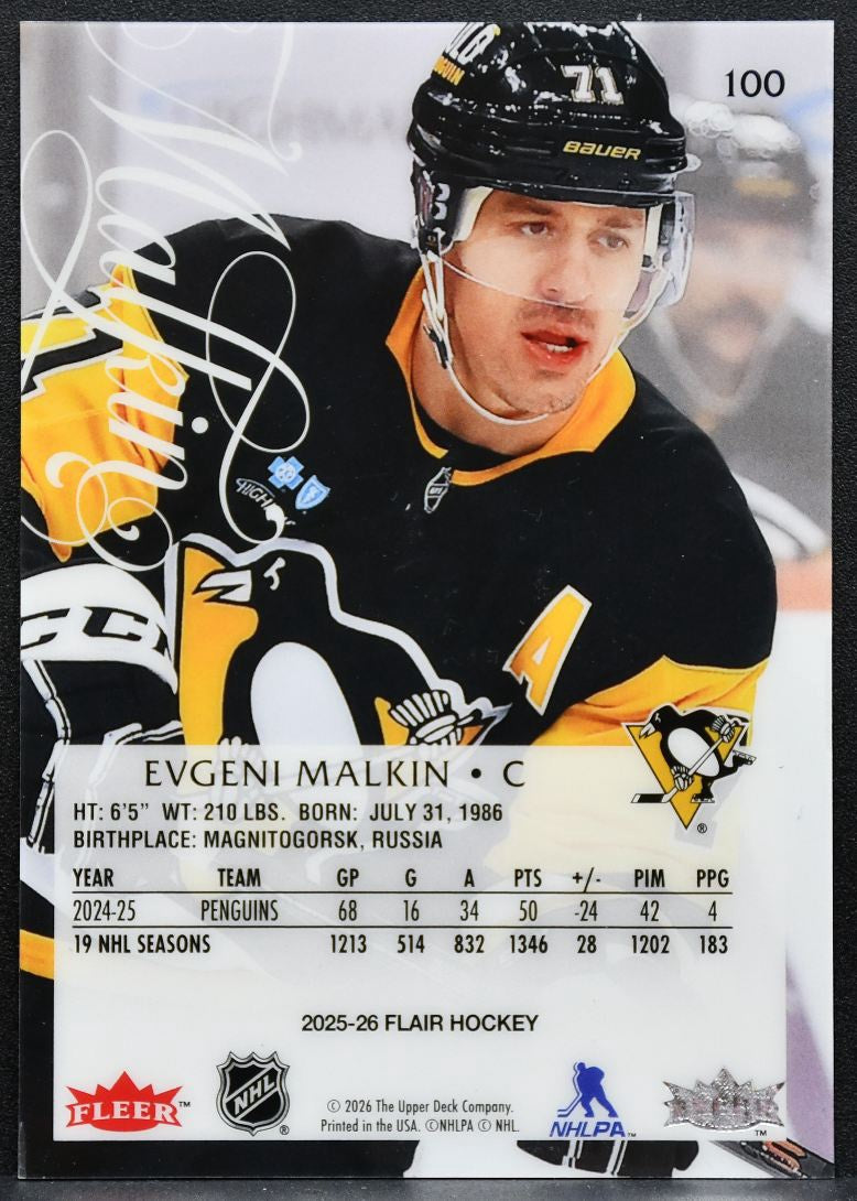 2025-26 Flair Evgeni Malkin 100 Pittsburgh Penguins 4933