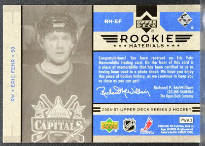 2006-07 Upper Deck Series 2 Rookie Materials Eric Fehr Capitals RC Jersey 1863