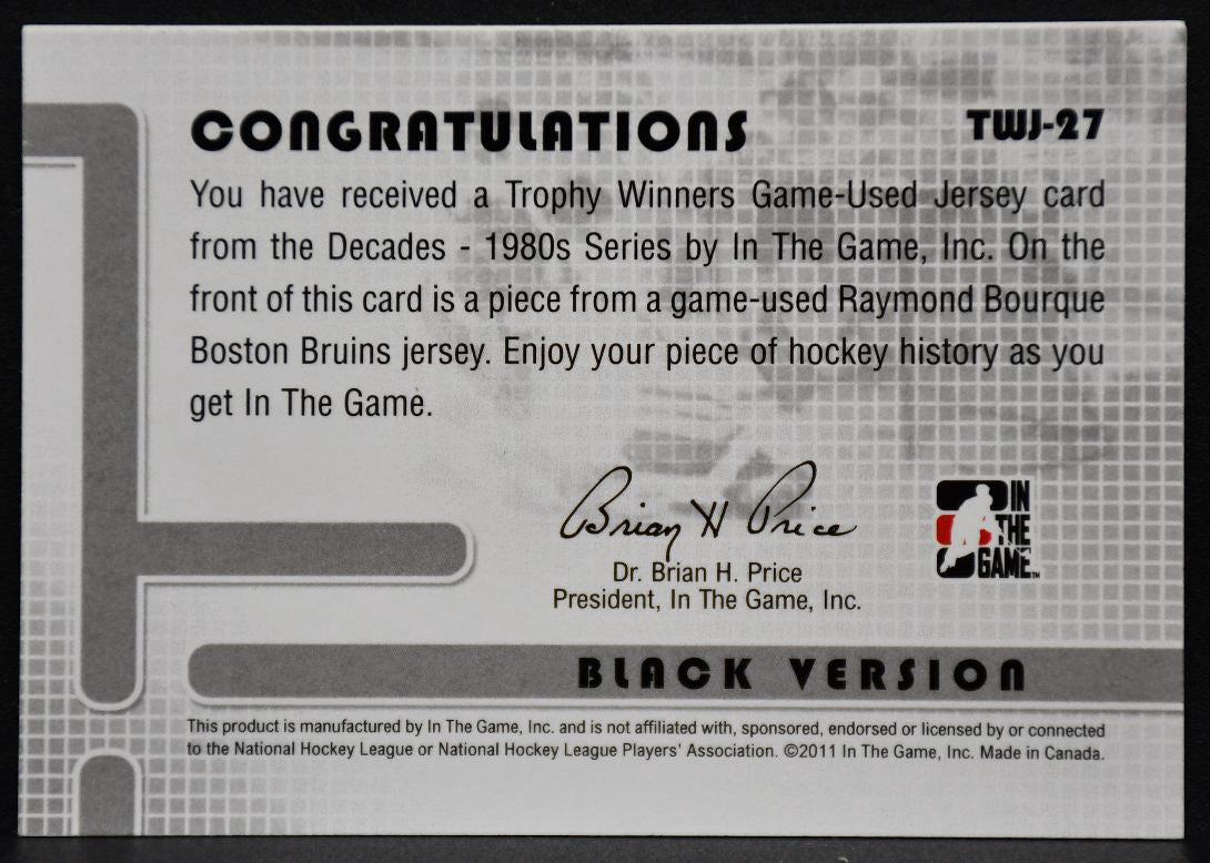 11-12 In The Game Decades 80s Trophy Winners Raymond Bourque Bruins Auto Jersey 7009