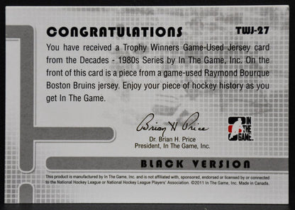 11-12 In The Game Decades 80s Trophy Winners Raymond Bourque Bruins Auto Jersey 7009
