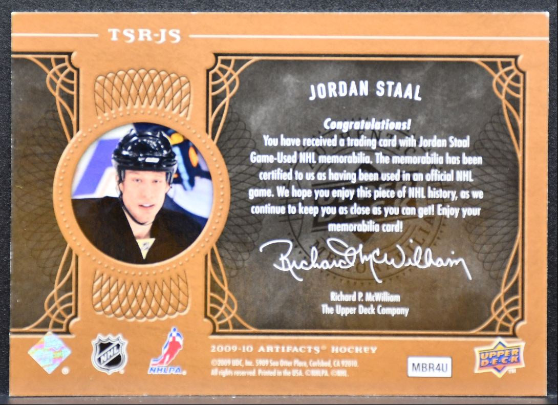 2009-10 UD Artifacts Treasured Swatches Retail Jordan Staal Penguins Jersey 5487