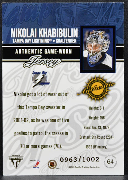 2002-03 Pacific Private Stock Titanium Nikolai Khabibulin Lightning Jersey 6784