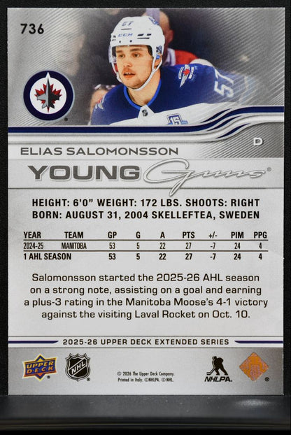 2025-26 Upper Deck Extended Series Young Guns Elias Salomonsson 736 Jets RC 1952
