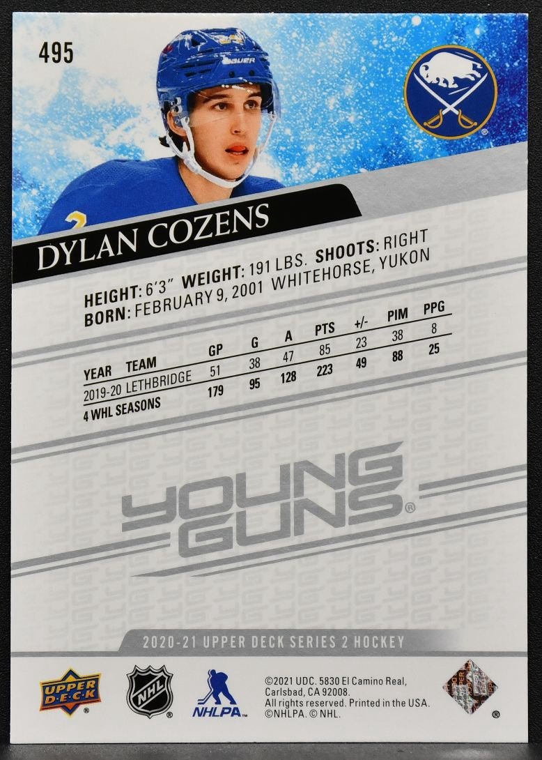 2020-21 Upper Deck Series 2 Young Guns Dylan Cozens 495 Buffalo Sabres RC 7275