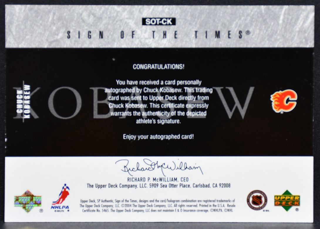 2004-05 SP Authentic Sign of the Times Chuck Kobasew SOT-CK Auto 4785