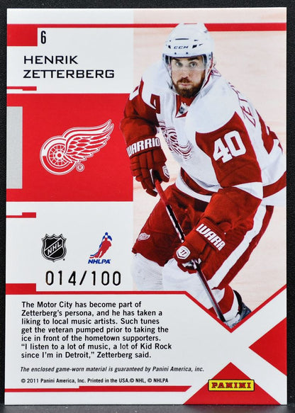 2010-11 Panini Zenith Epix Jersey Henrik Zetterberg Red Wings Jersey 9037
