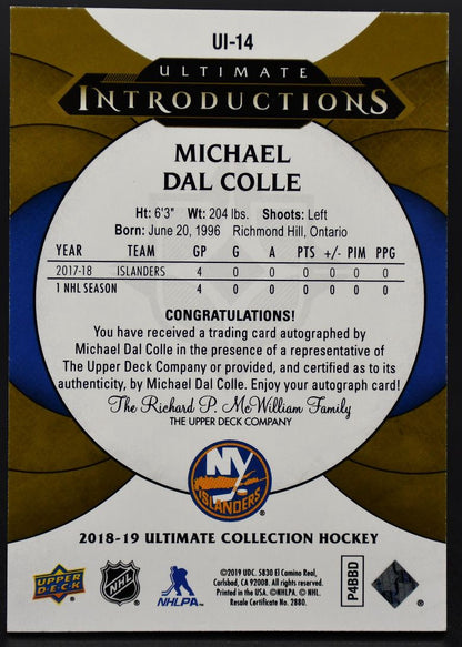 2018-19 UD Ultimate Collection Introductions - Dal Colle New York Islanders Auto