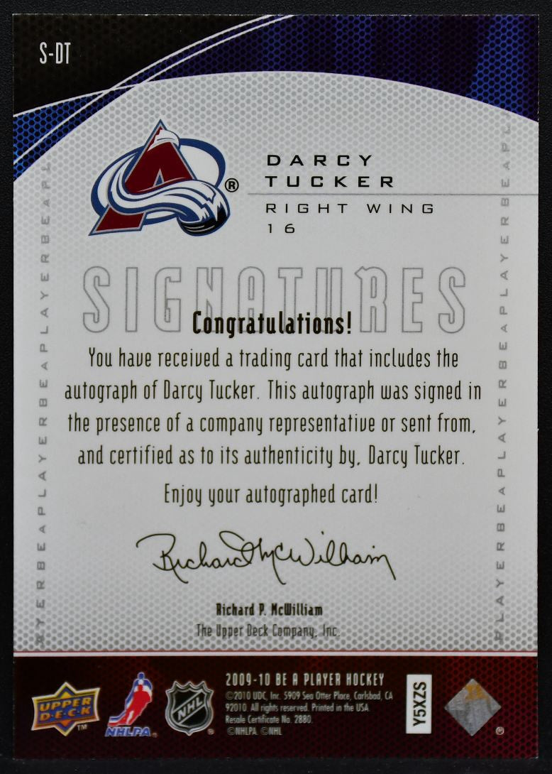 2009-10 Upper Deck Be A Player Signatures Darcy Tucker S-DT Avalanche Auto 9116