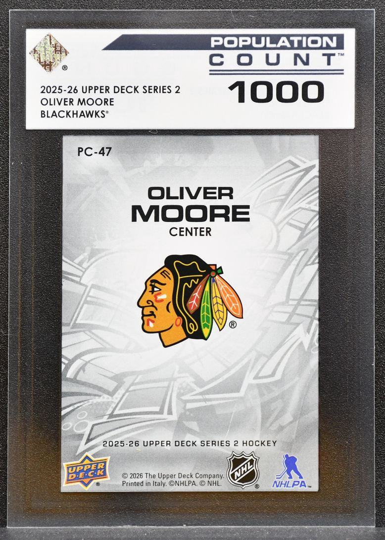 2025-26 UD Series 2 Population Count 1000 Oliver Moore PC-47 Blackhawks 9812